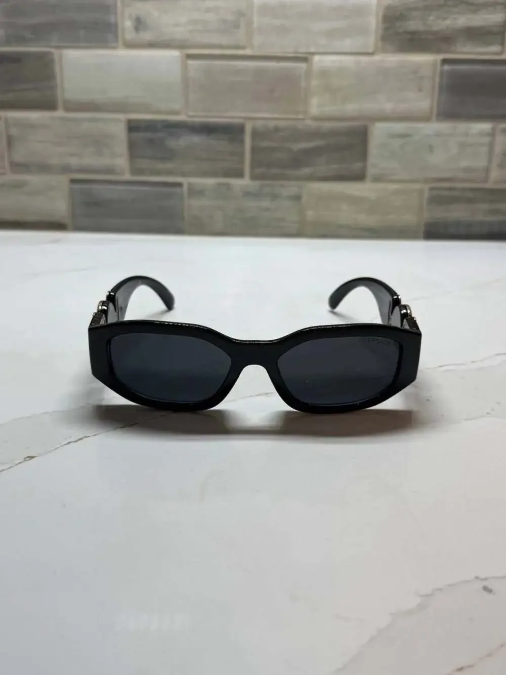 Versace VE4377 Black Logo Rectangular Sunglasses with Case and Box